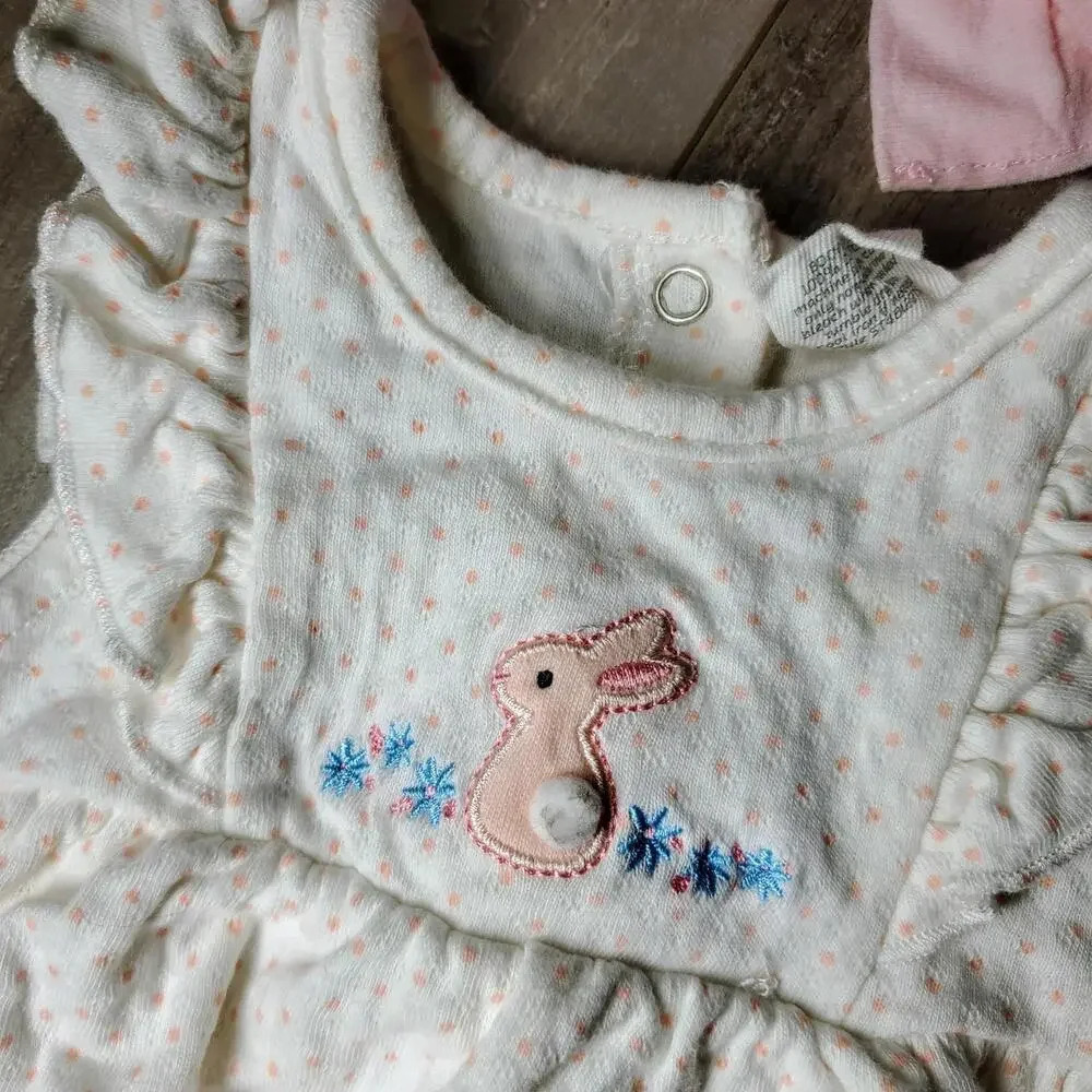 Starting Out Cotton White & Pink Polka Dot Bunny Rabbit Baby Girl Outfit Size 6M - Picture 8 of 11